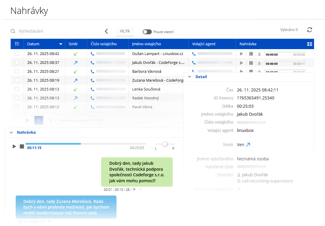 Nahrávání mobilních hovorů v systému Montodo pro kompletní záznam a vyhodnocování příchozích i odchozích hovorů bez nutnosti mobilní aplikace nebo internetu.